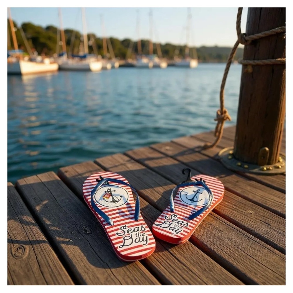 Seas the Day Women's Nautical Sandals - Red and Blue